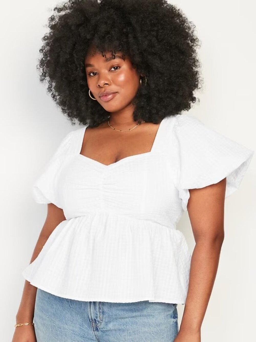 Old Navy Puff-Sleeve Smocked Seersucker Babydoll Swing Blouse (XXL)